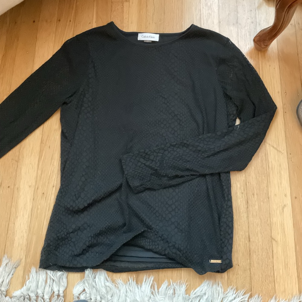 Calvin Klein Mesh Snakeskin Long Sleeve Top
